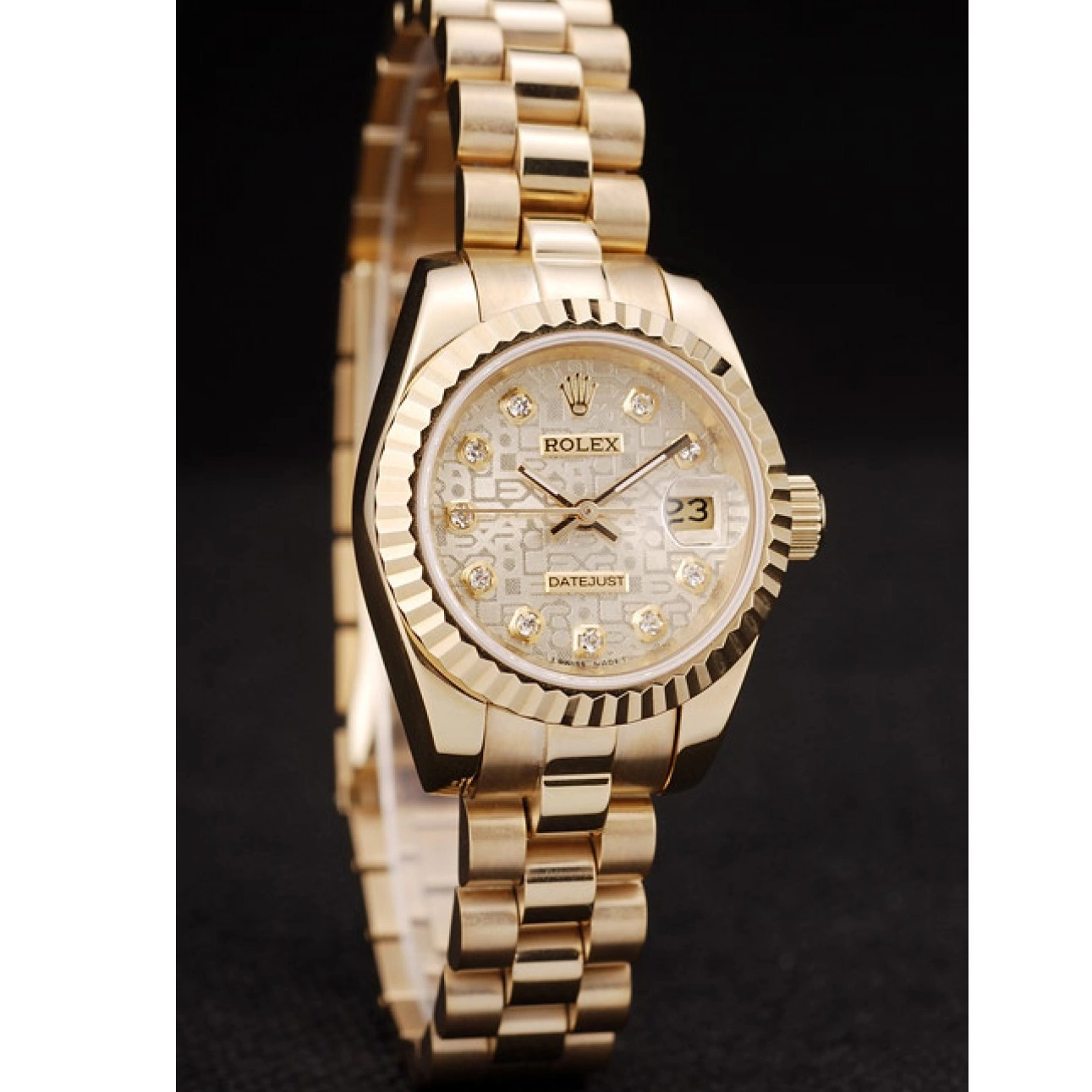 Best AAA Replica Sites Rolex Bezel Pattern Dial DateJust Ribbed Gold Gold 0630
